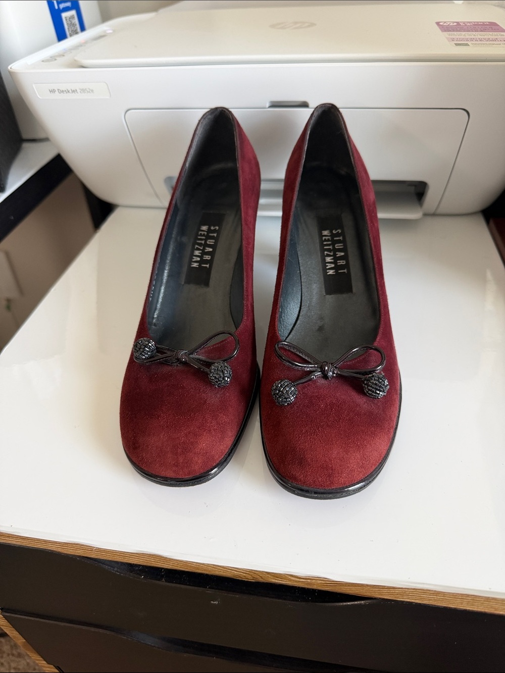 Stuart Weitzman Burgundy Suede Bow Heels